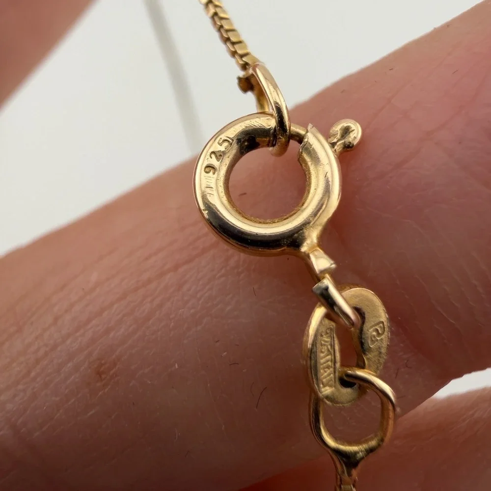 Vintage Open Heart Pendant Necklace Gold Tone Marked 925 Sterling Silver